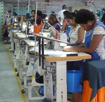 Sewing operators at work on a modern production line